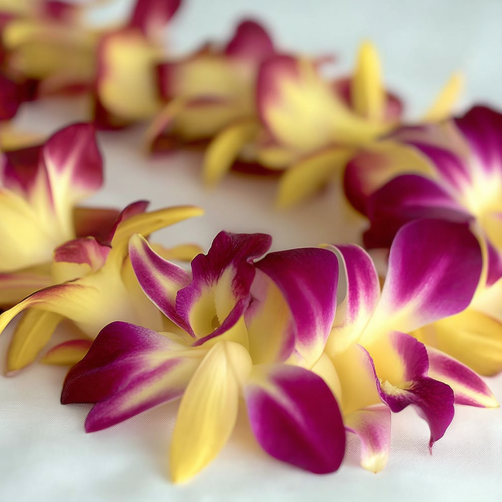 Tinted Yellow on Purple Orchid Lei