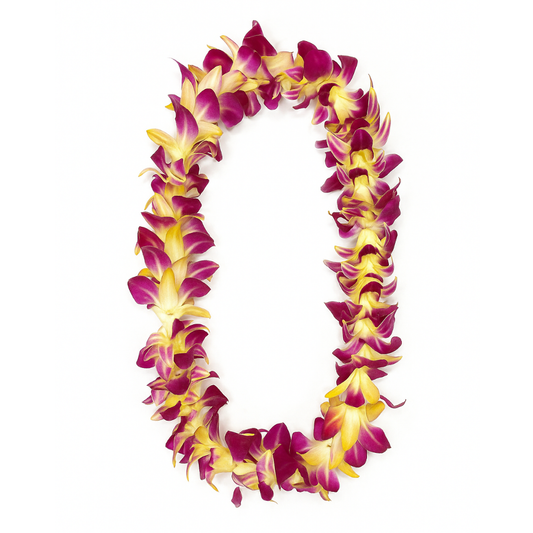 Tinted Yellow on Purple Orchid Lei