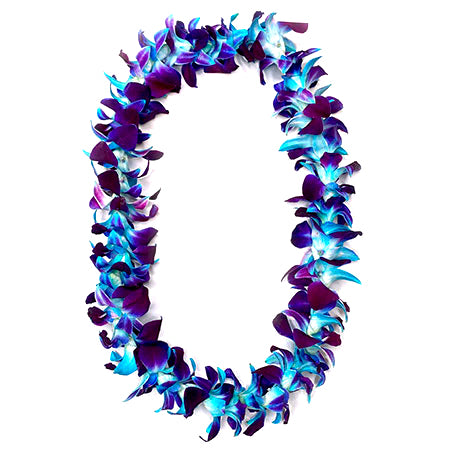 Tinted Blue on Purple Orchid Lei