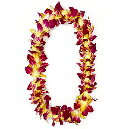 Tinted Yellow on Purple Orchid Lei