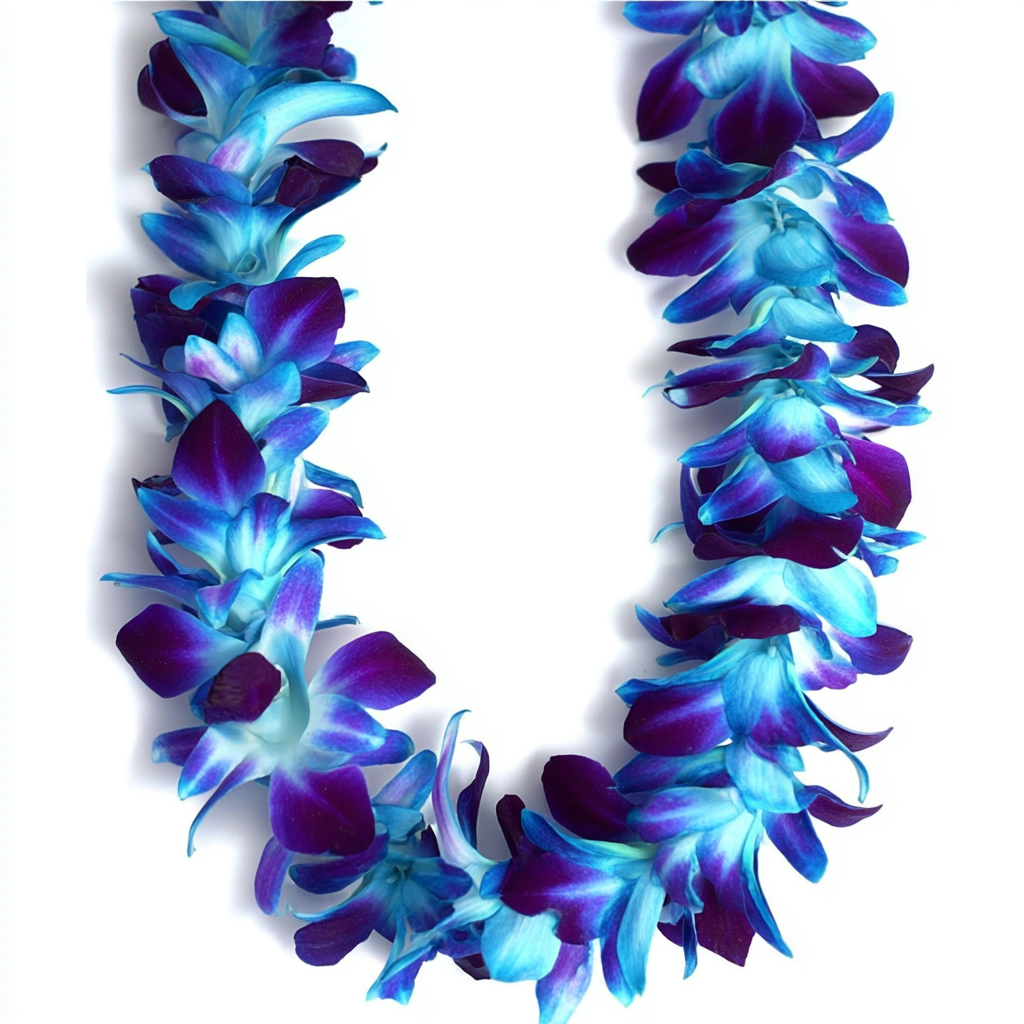Tinted Blue on Purple Orchid Lei